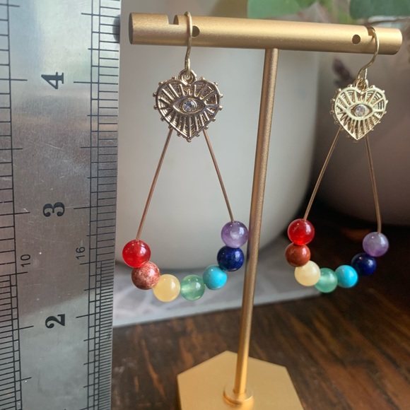 ✨NWT✨ 7 Chakra Rainbow Evil Eye Protection Earrings✨ ✨Hand Crafted… - Picture 3 of 6